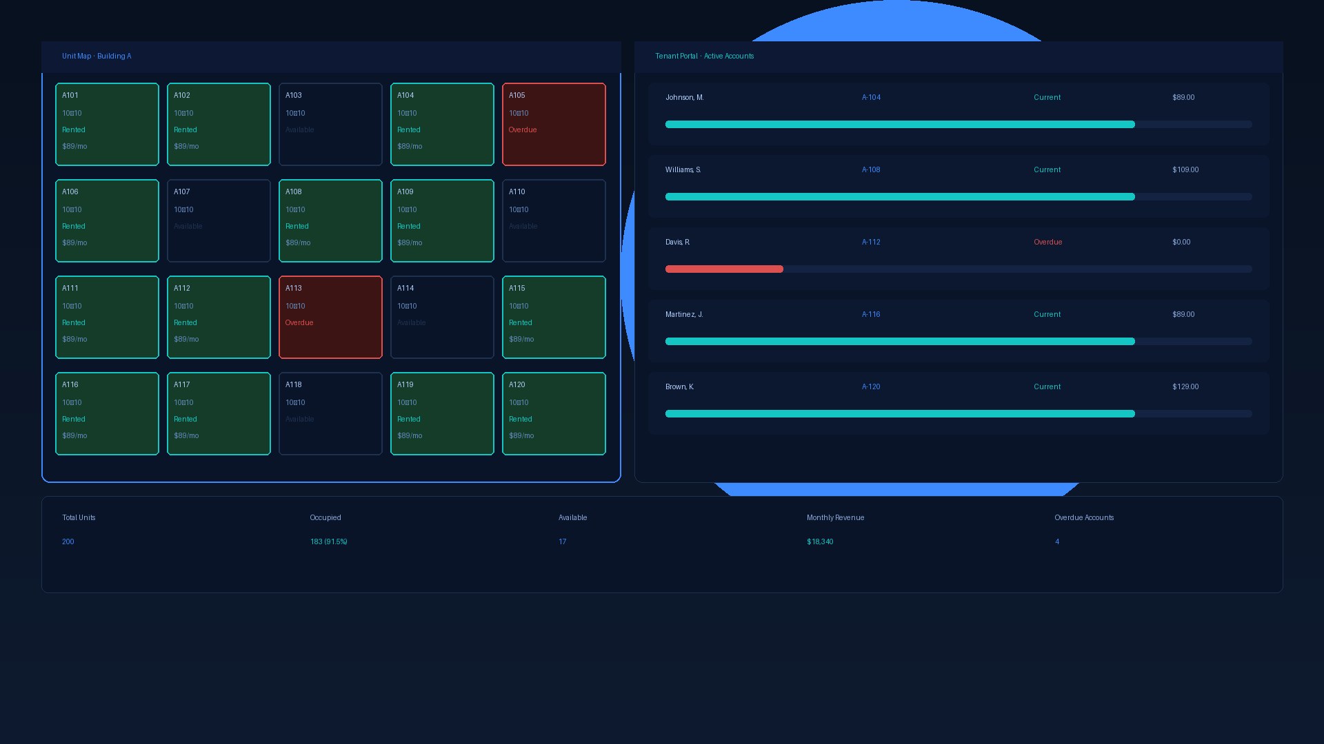 STORAGEsimple self-storage management software showing unit map and tenant portal